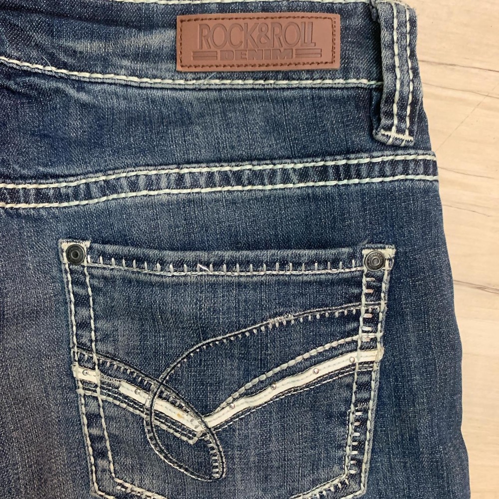 Rock n Roll Denim Dark Wash Bootcut Jeans Contrast Stitching Size 7